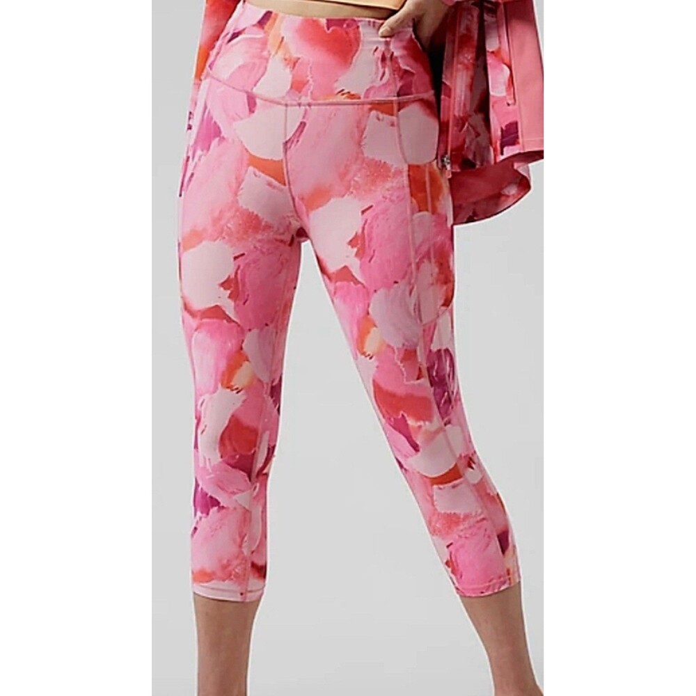Athleta Women's Ultimate Stash II Capri Medium color Painted Energy Coral